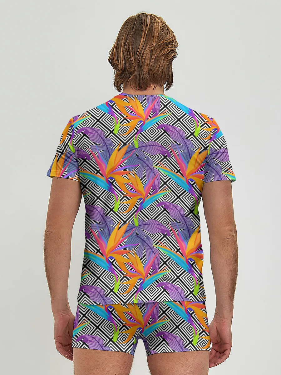 Мужские трусы с футболкой / Тропические цветы и узоры