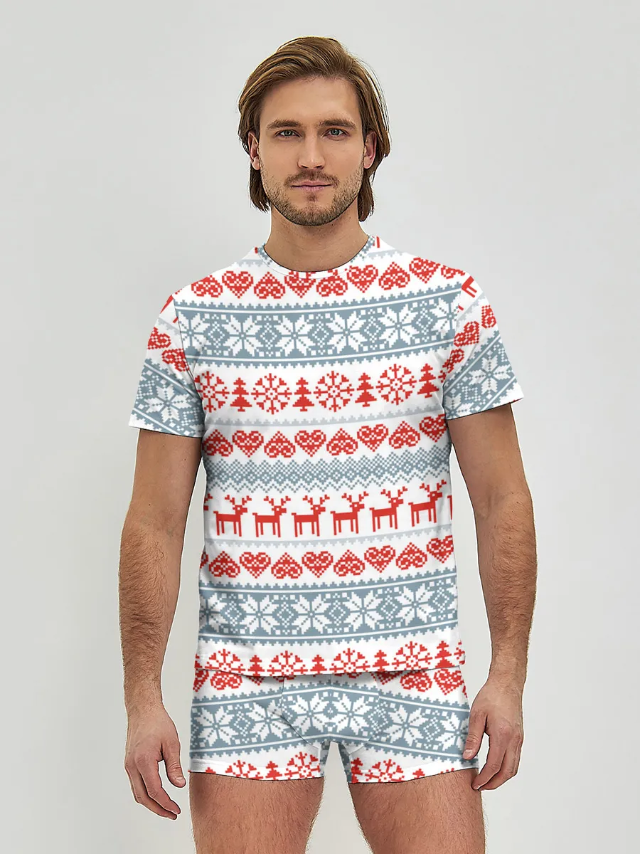 Мужские трусы с футболкой / Новогодний пиксельный узор