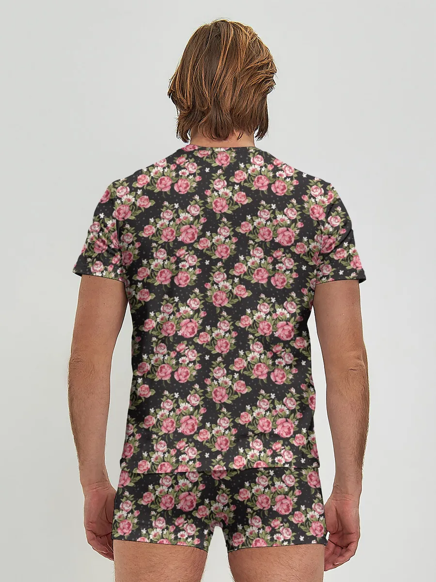 Мужские трусы с футболкой / Узор цветочек