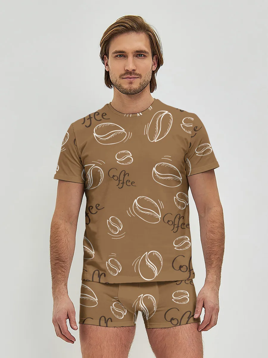 Мужские трусы с футболкой / Кофейный узор