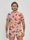 Мужские трусы с футболкой / Бабочки на персиковом фоне