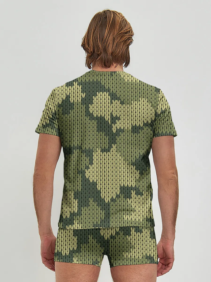 Мужские трусы с футболкой / вязаный принт милитари