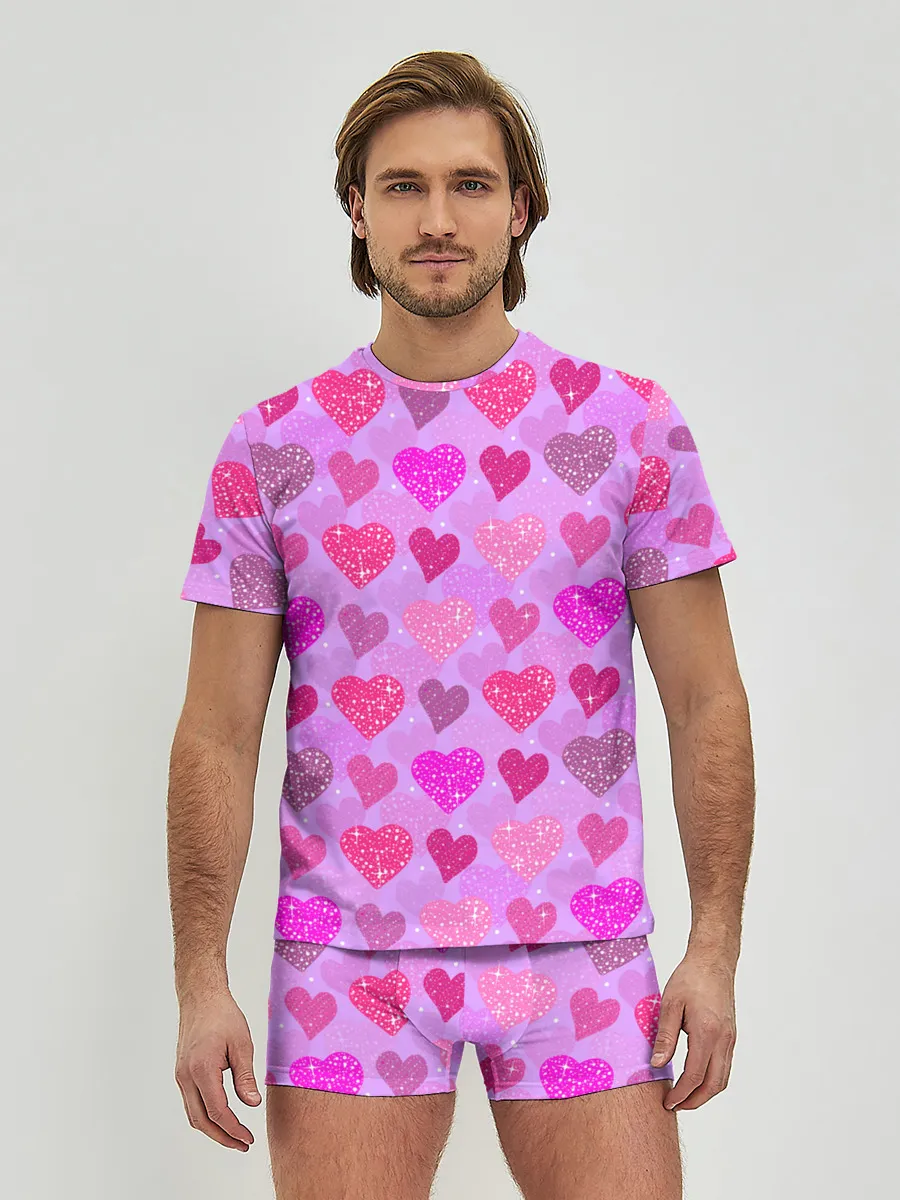 Мужские трусы с футболкой / Розовые сердечки