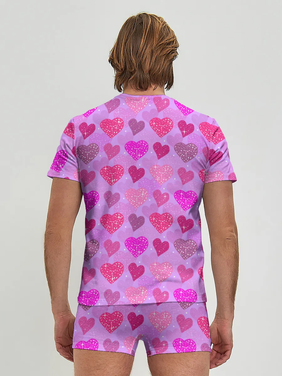 Мужские трусы с футболкой / Розовые сердечки