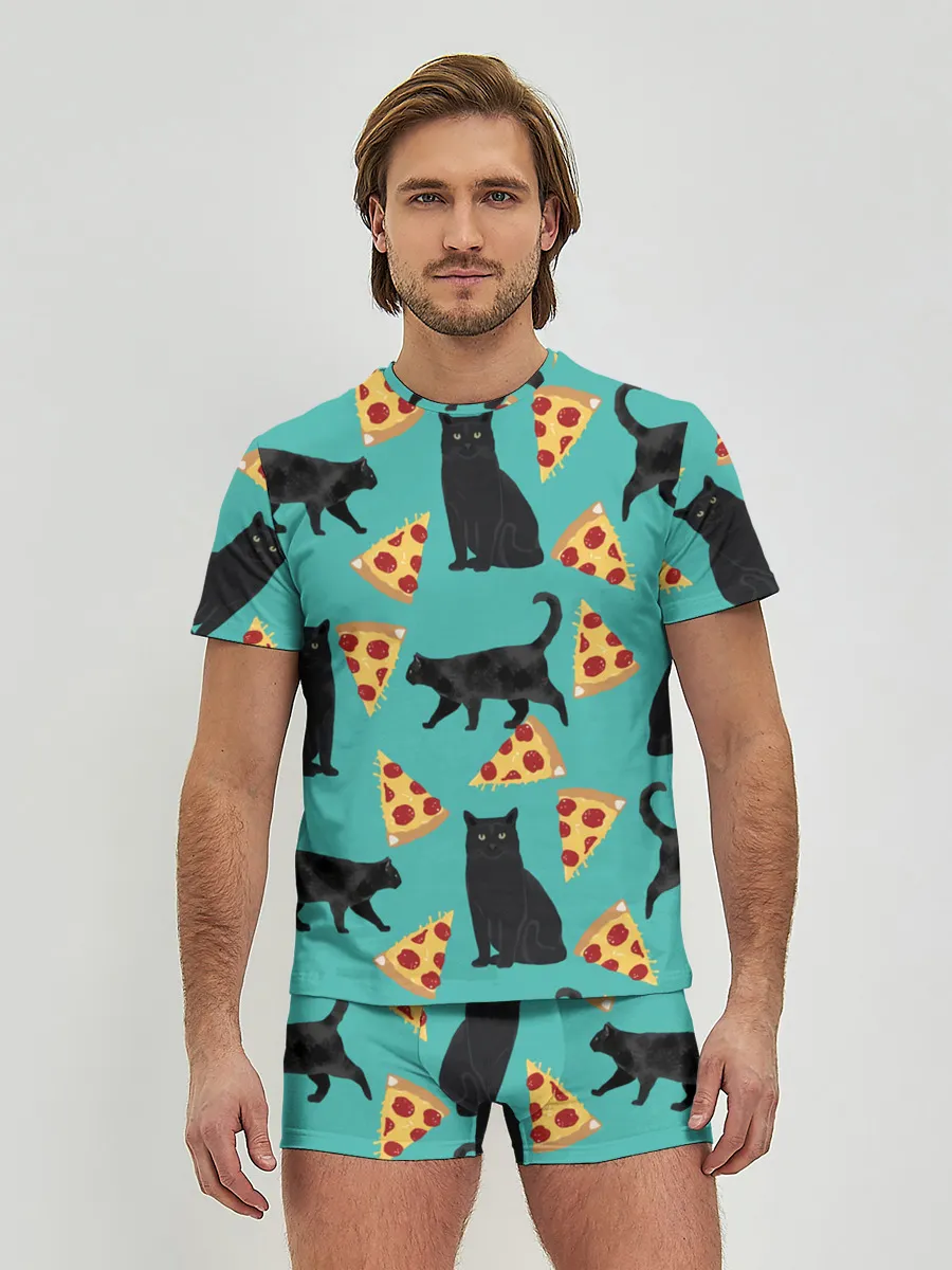 Мужские трусы с футболкой / Котики и Пиццы