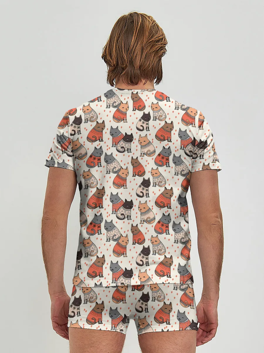 Мужские трусы с футболкой / Коты в Свитерах Паттерн