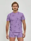 Мужские трусы с футболкой / Листья на фиолетовом фоне