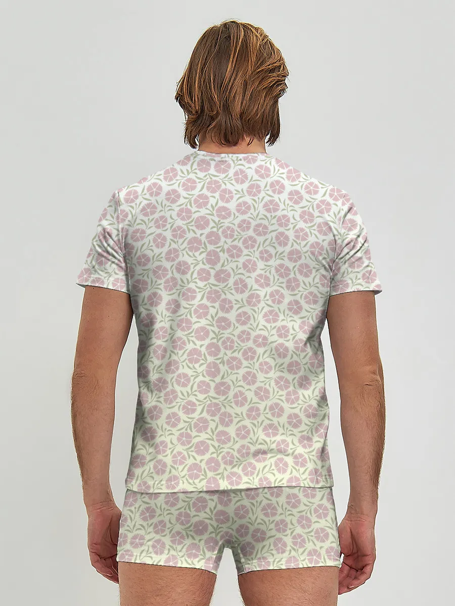 Мужские трусы с футболкой / узор мелкие цветочки