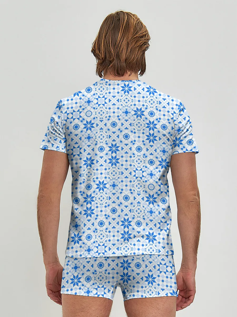 Мужские трусы с футболкой / Орнамент снежинки