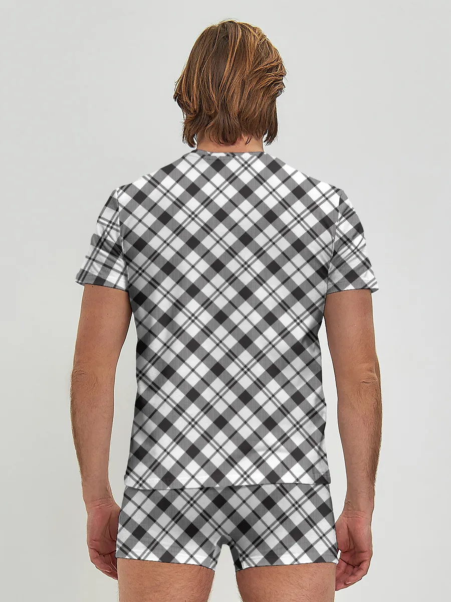 Мужские трусы с футболкой / Ч/б текстура в клетку