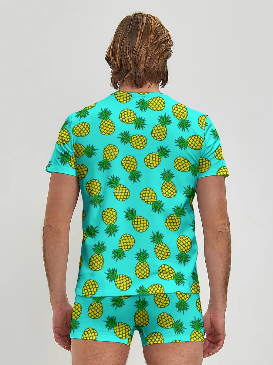 Мужские трусы с футболкой / Ананасы аква