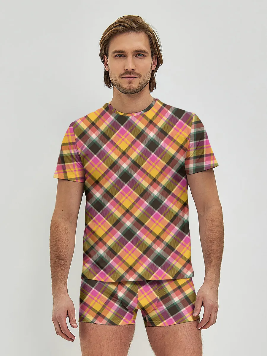 Мужские трусы с футболкой / Клеточный узор