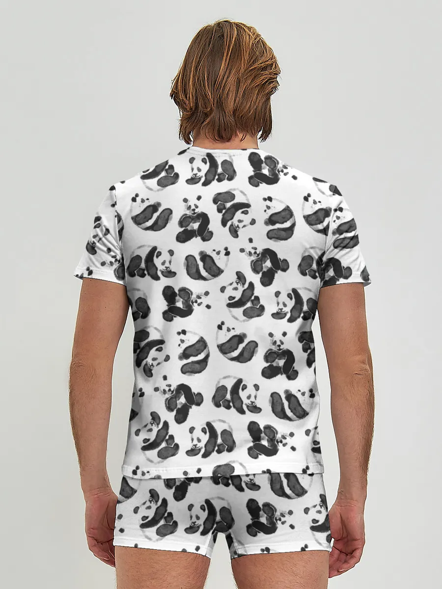 Мужские трусы с футболкой / Акварельные панды паттерн