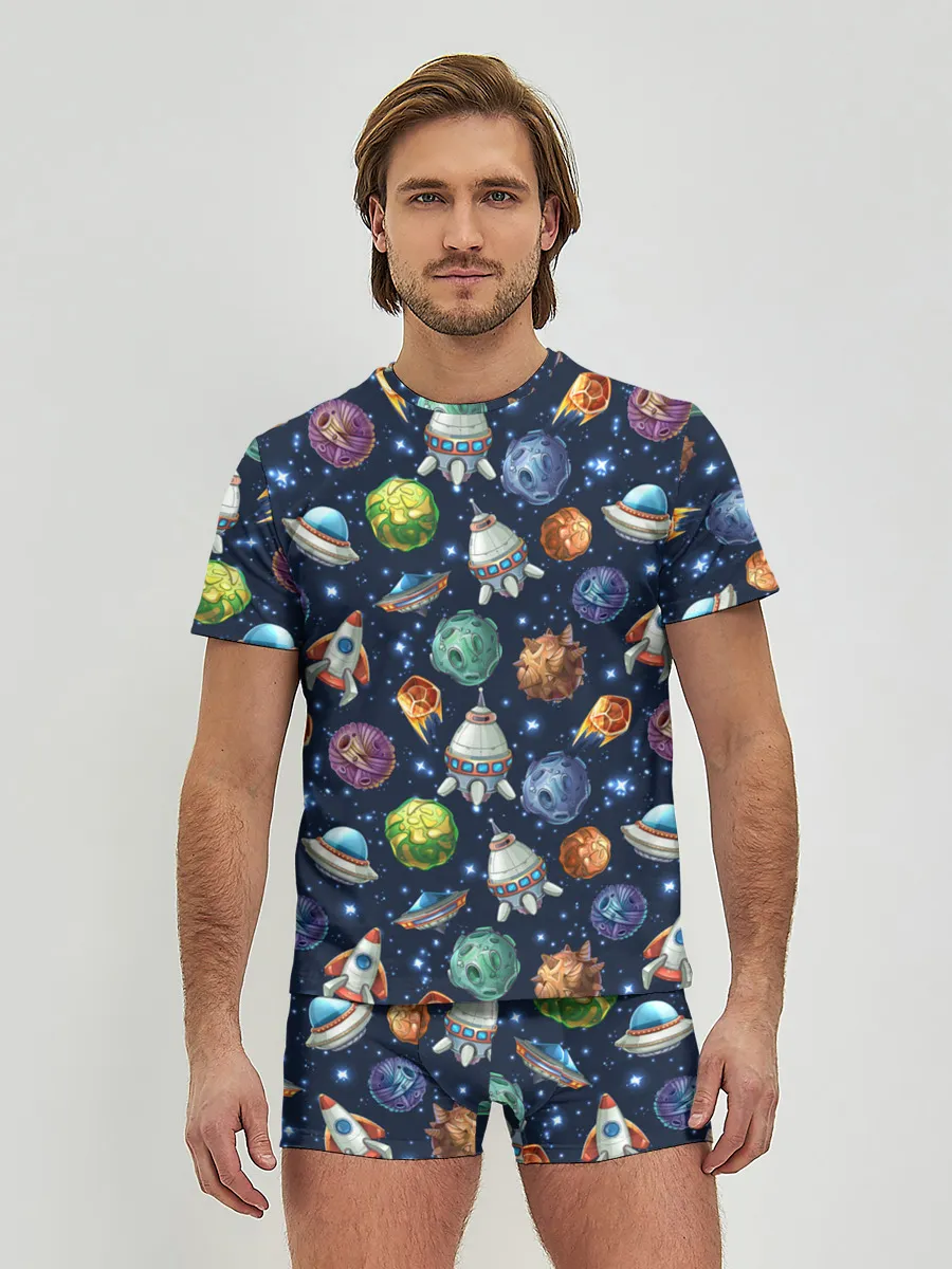 Мужские трусы с футболкой / Мультяшные планеты