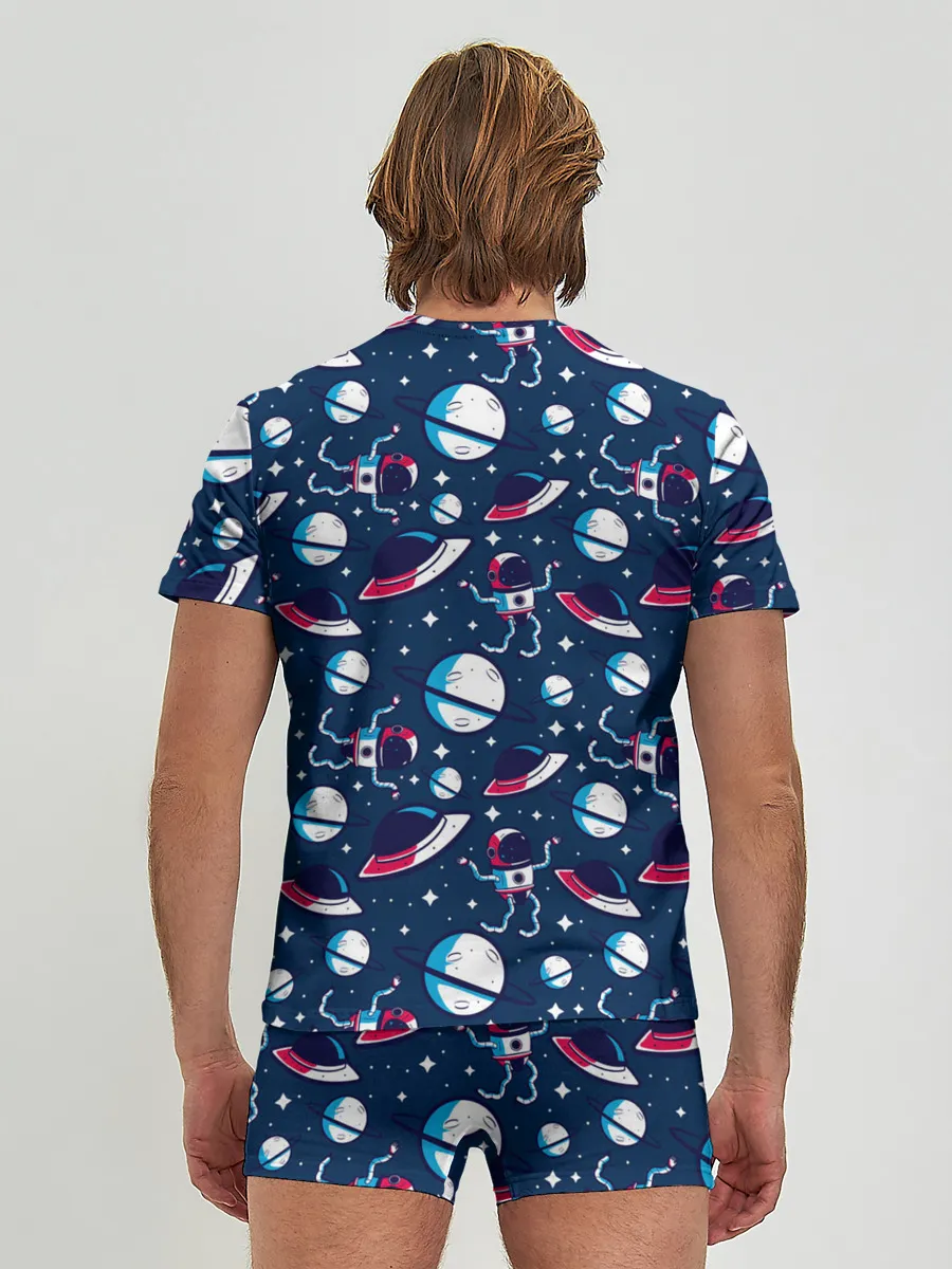 Мужские трусы с футболкой / Космонавты, планеты и нло
