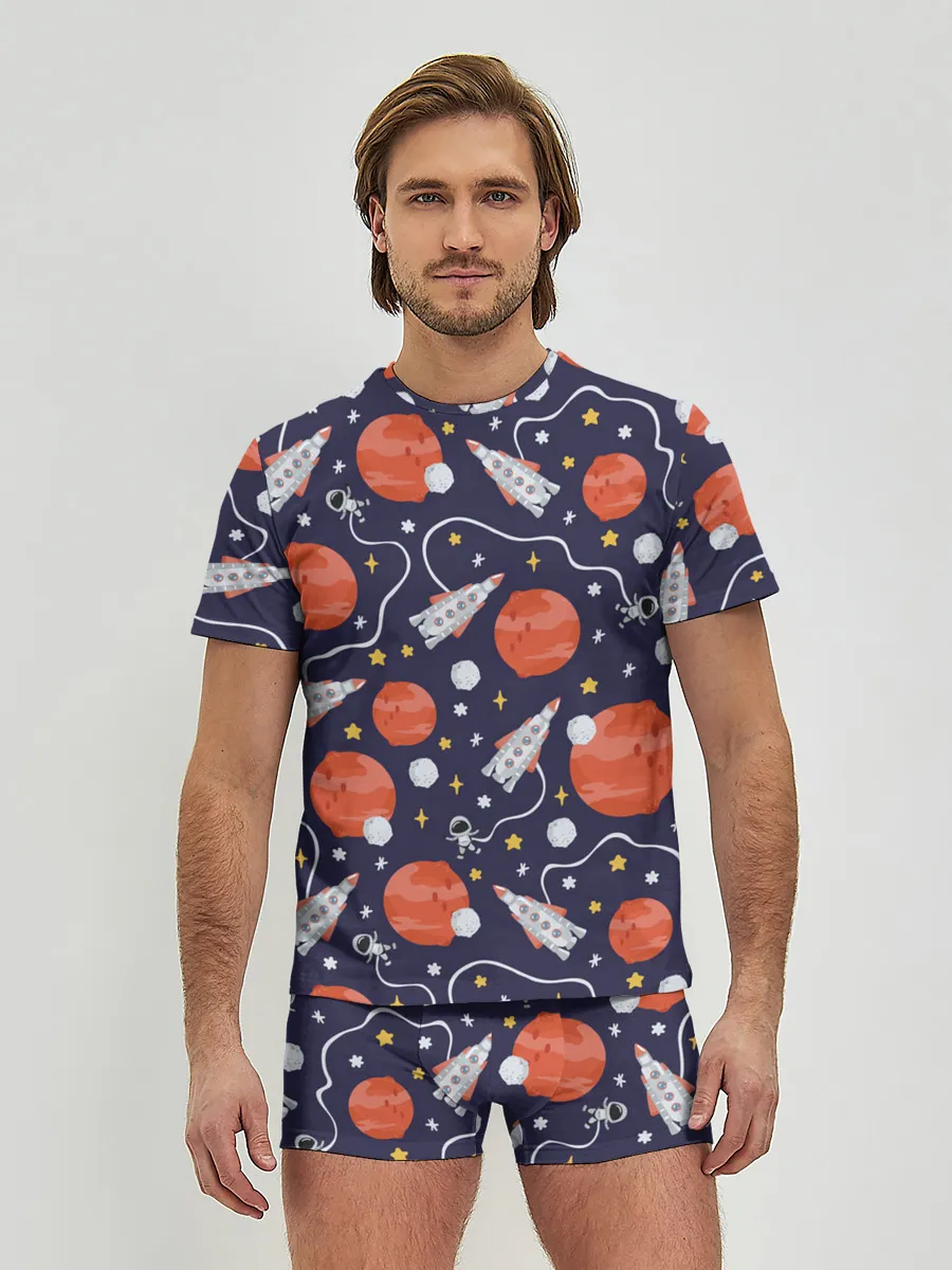 Мужские трусы с футболкой / Корабли, планеты и спутники