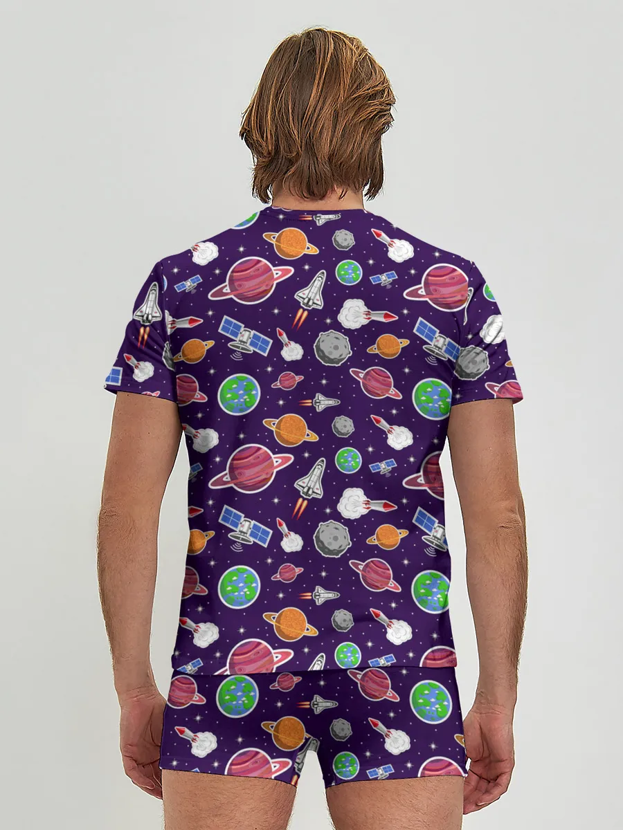 Мужские трусы с футболкой / Корабли, планеты и спутники