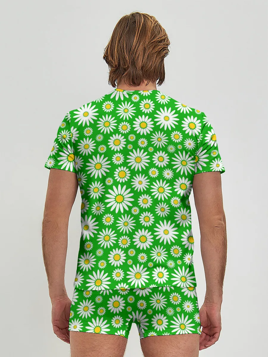 Мужские трусы с футболкой / Ромашки на зелёном фоне