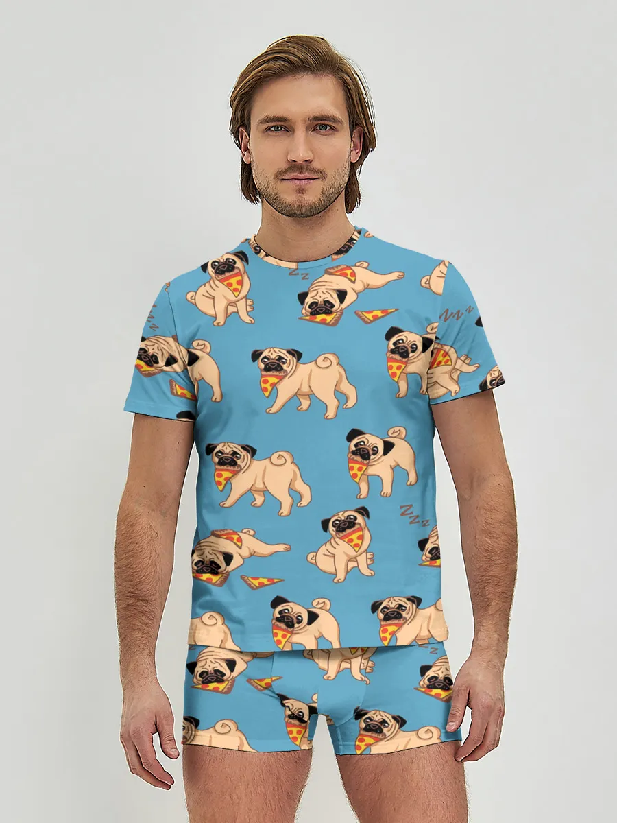 Мужские трусы с футболкой / Мопсы с пиццей