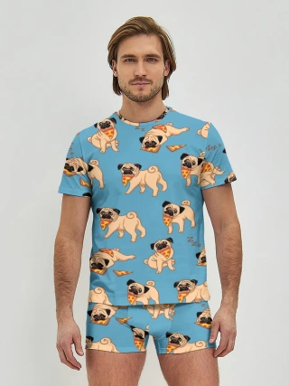 Мужские трусы с футболкой / Мопсы с пиццей