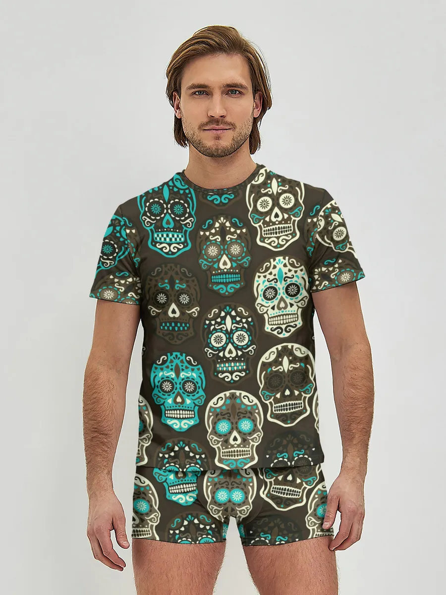 Мужские трусы с футболкой / Черепа с узорами