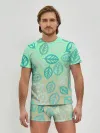 Мужские трусы с футболкой / узор из листиков