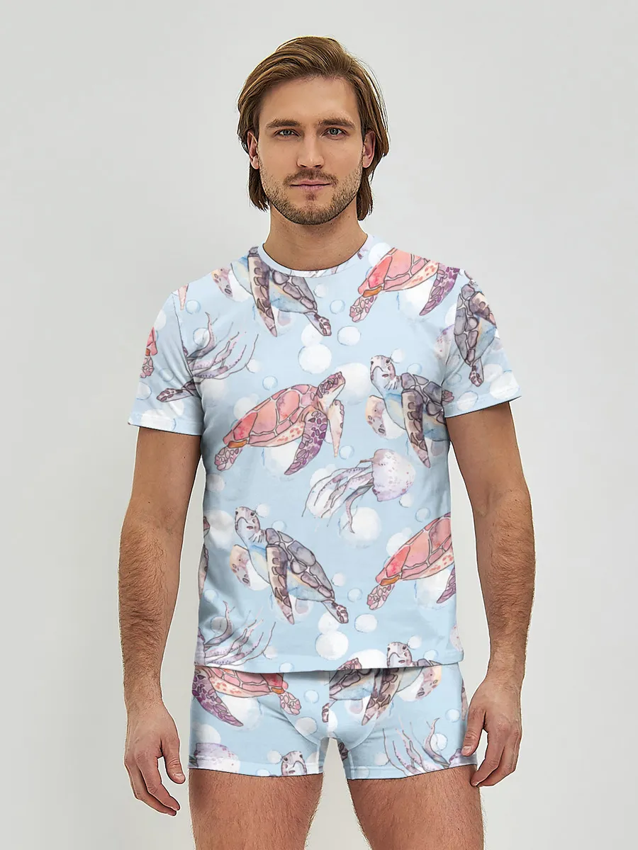 Мужские трусы с футболкой / подводный мир черепахи медузы