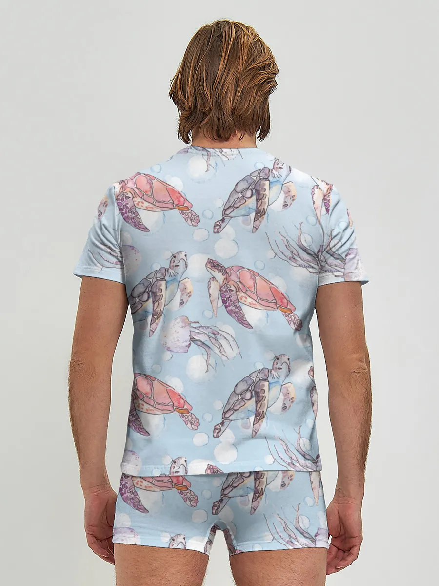 Мужские трусы с футболкой / подводный мир черепахи медузы