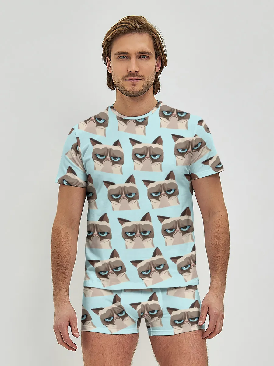 Мужские трусы с футболкой / Грустный котик