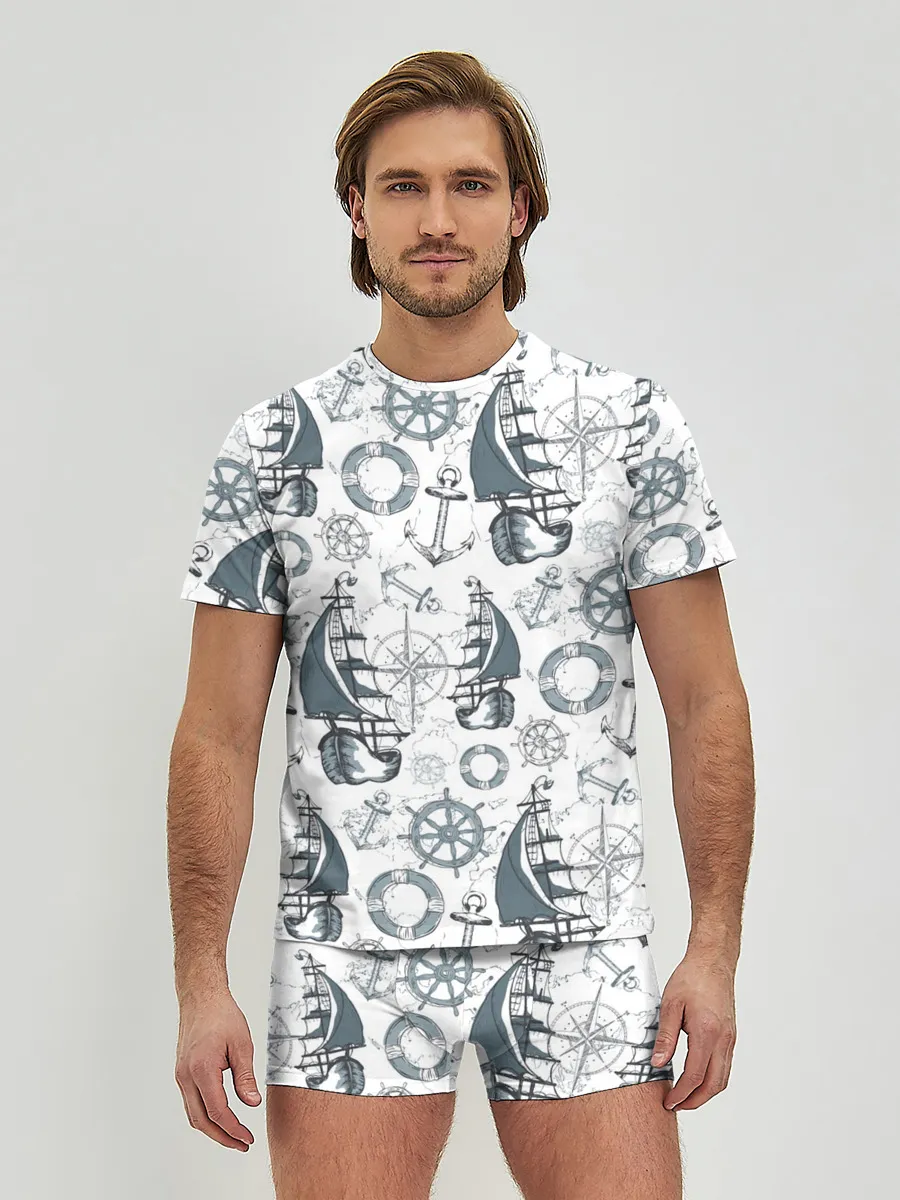 Мужские трусы с футболкой / Морской узор Nautical Pattern