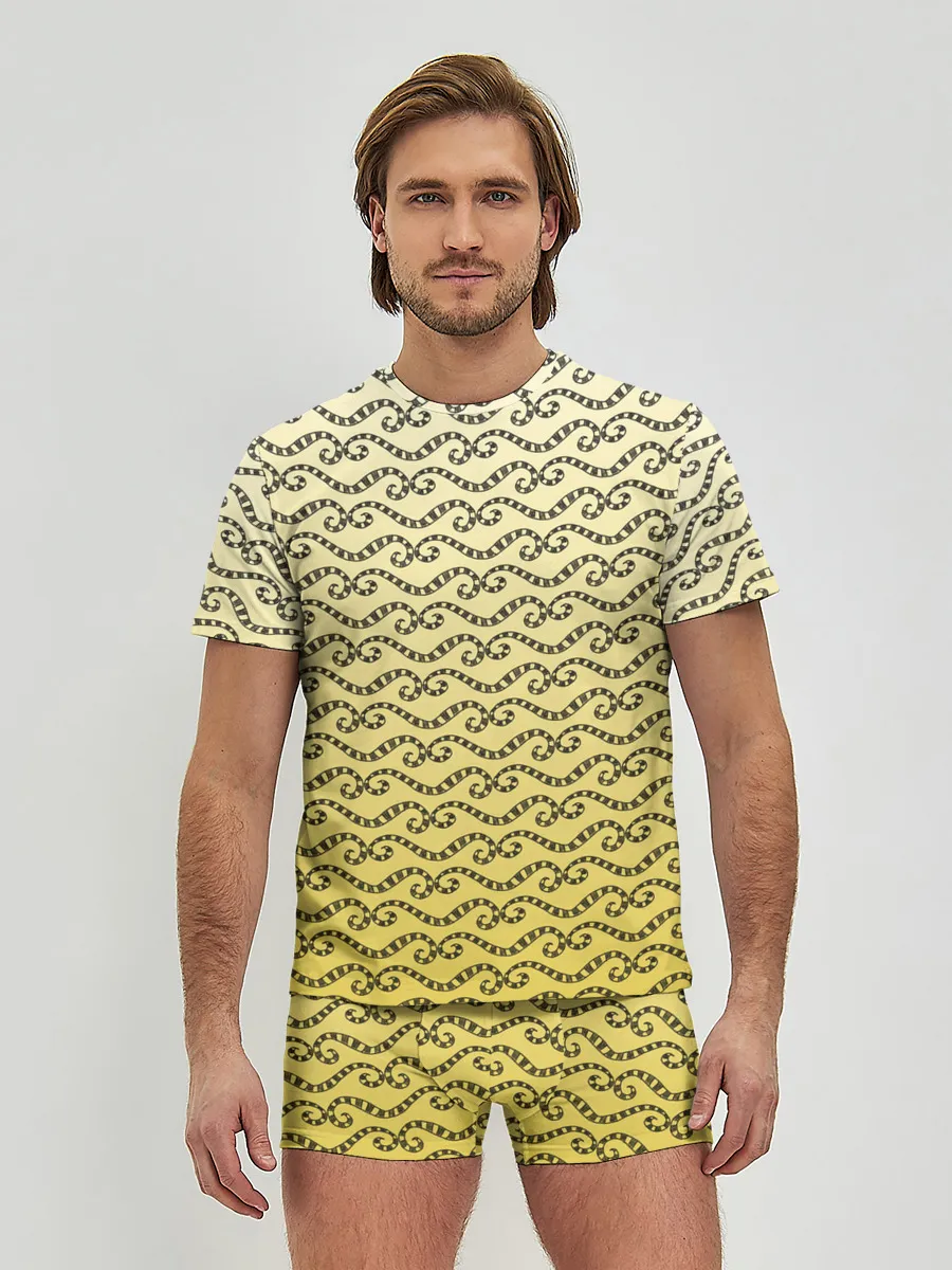 Мужские трусы с футболкой / рисованный узор усы червячки