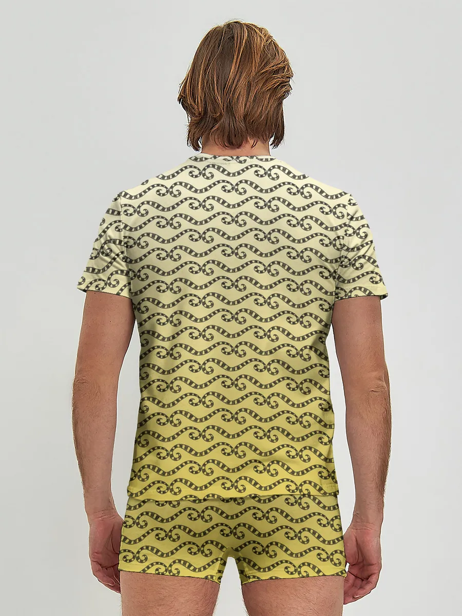 Мужские трусы с футболкой / рисованный узор усы червячки