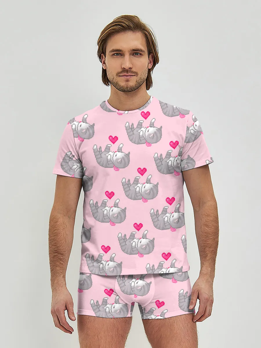 Мужские трусы с футболкой / Пиксельные котики