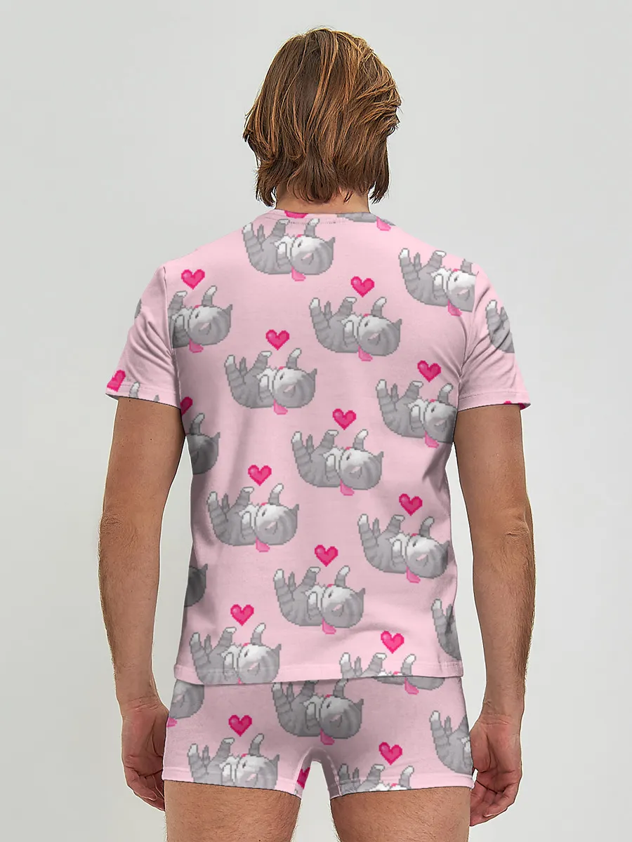 Мужские трусы с футболкой / Пиксельные котики