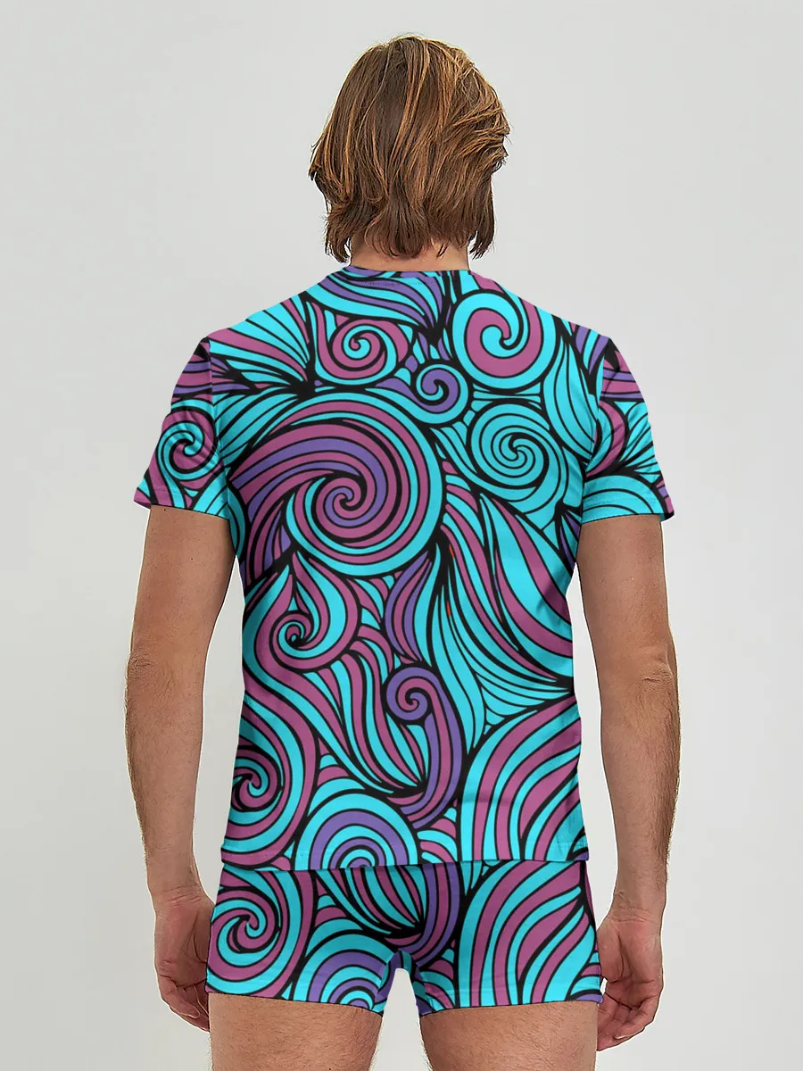 Мужские трусы с футболкой / Синие листья