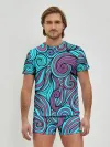 Мужские трусы с футболкой / Синие листья