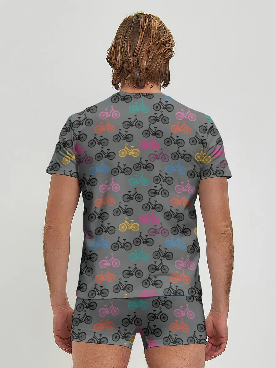 Мужские трусы с футболкой / Цветные велосипеды паттерн