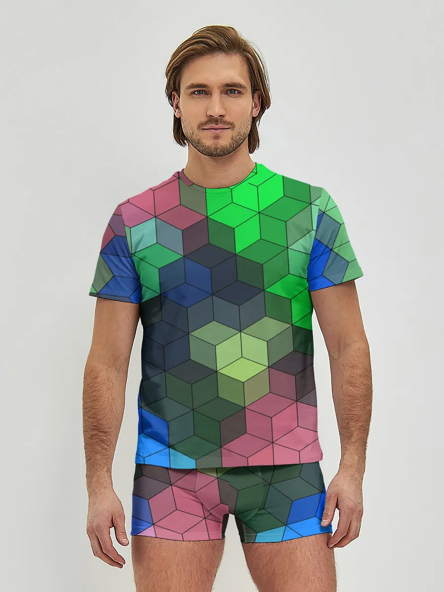 Мужские трусы с футболкой / Разноцветный геометрический уз