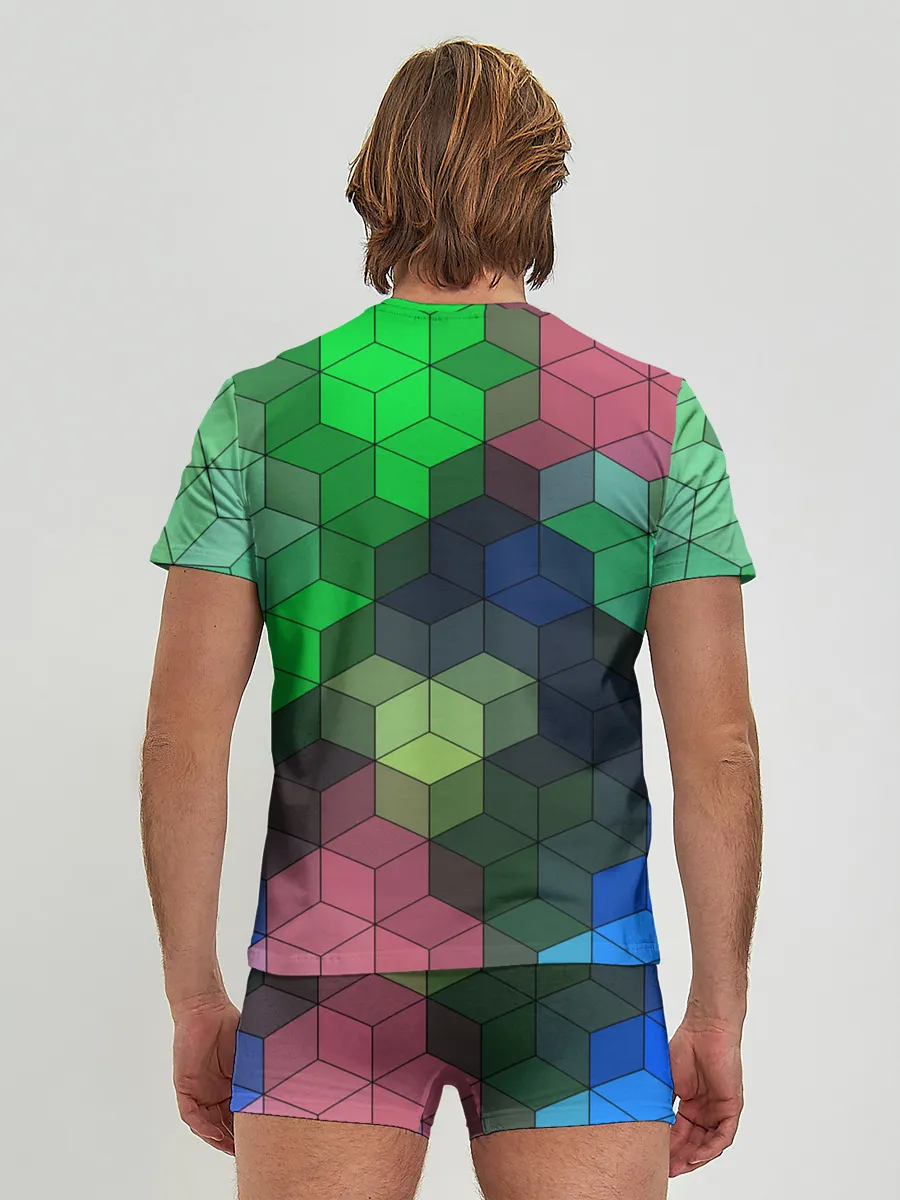 Мужские трусы с футболкой / Разноцветный геометрический уз