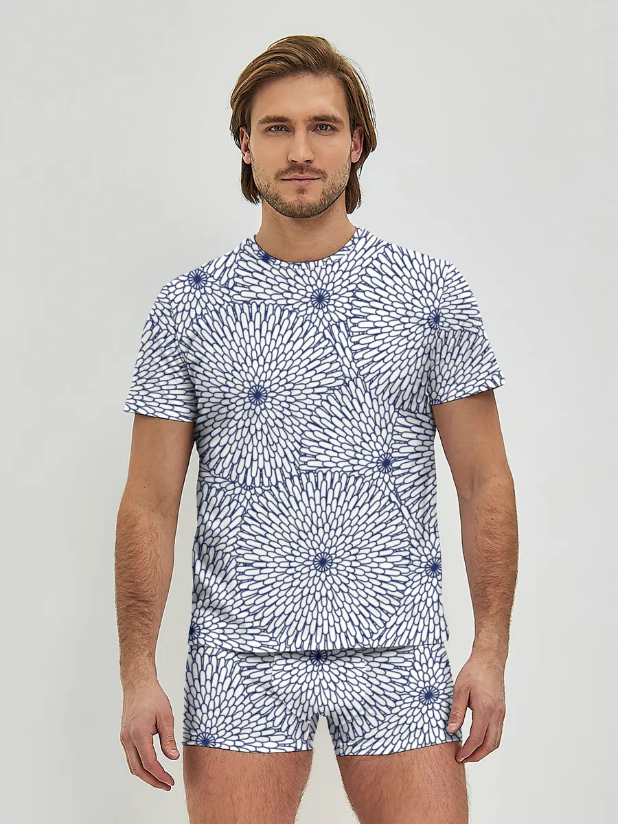 Мужские трусы с футболкой / БЕЛЫЕ ХРИЗАНТЕМЫ | ПАТТЕРН