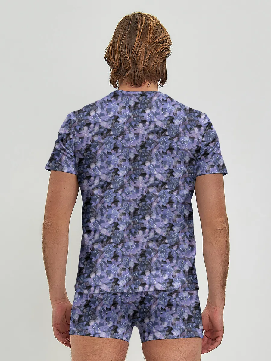 Мужские трусы с футболкой / Сине-фиолетовый цветочный узор
