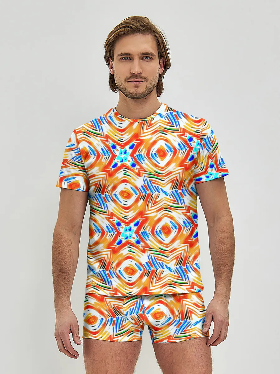 Мужские трусы с футболкой / Летний абстрактный узор