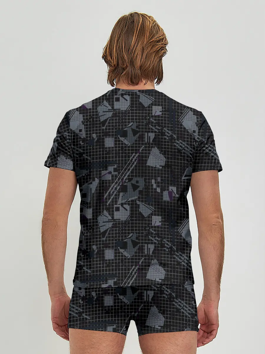 Мужские трусы с футболкой / Темный серый узор мемфис