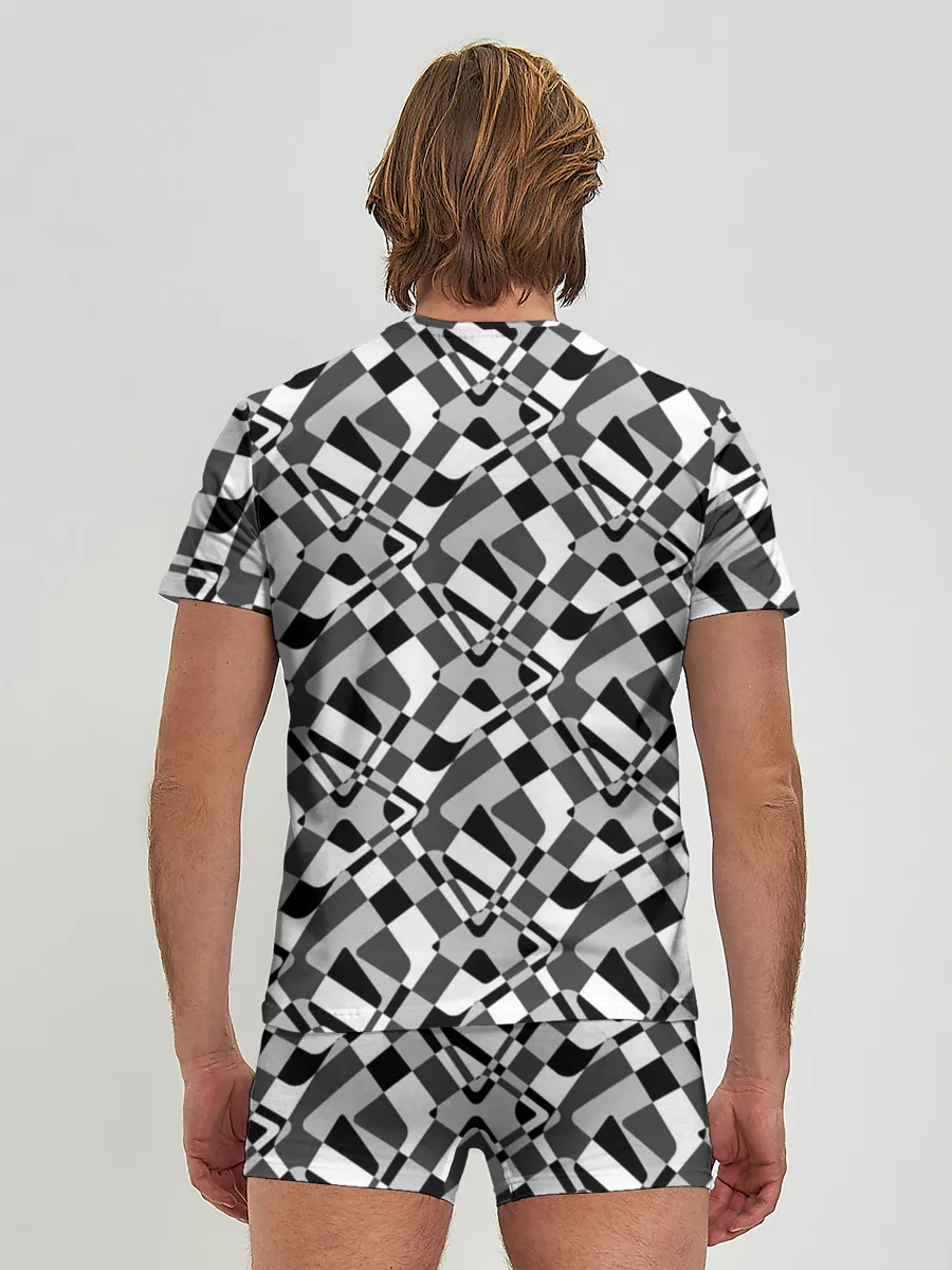 Мужские трусы с футболкой / Черно-белый абстрактный узор