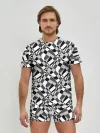 Мужские трусы с футболкой / Черно-белый абстрактный узор