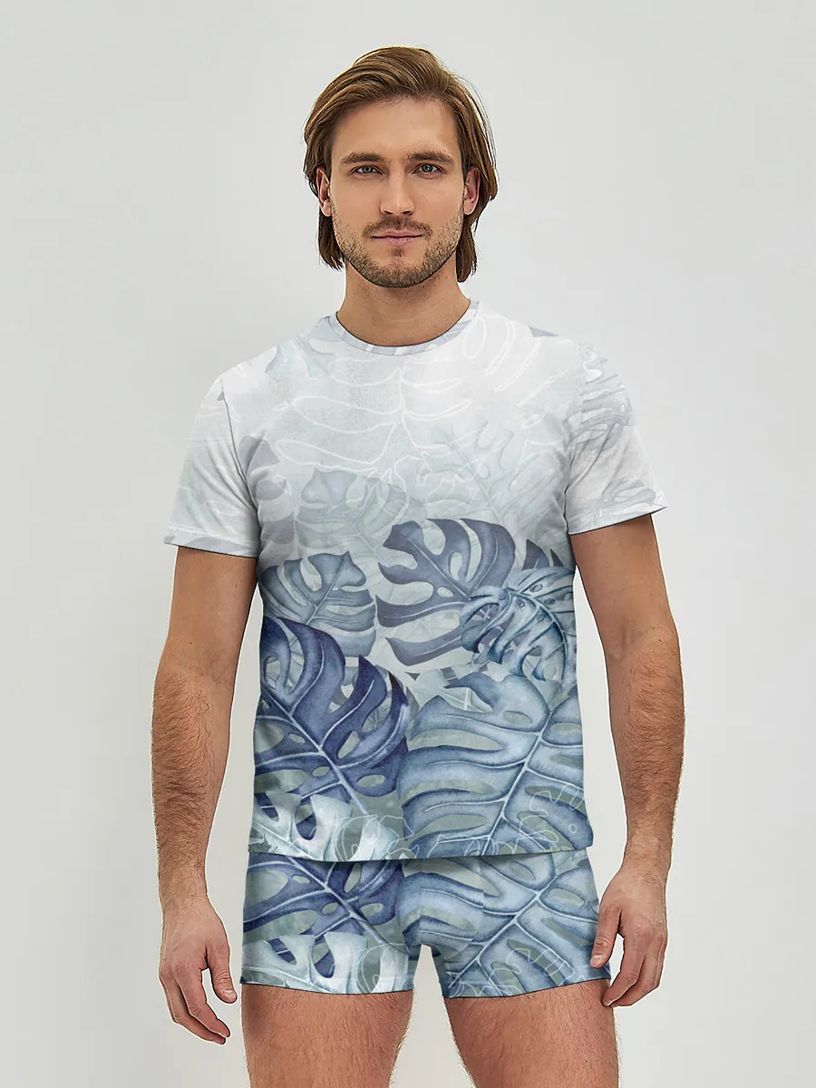 Мужские трусы с футболкой / Синие листья