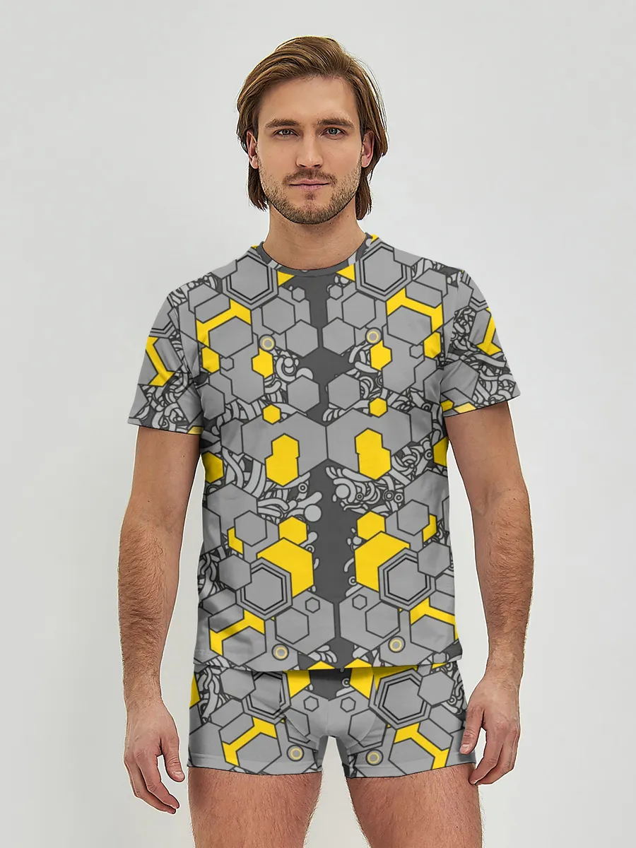 Мужские трусы с футболкой / абстракция киберпанк