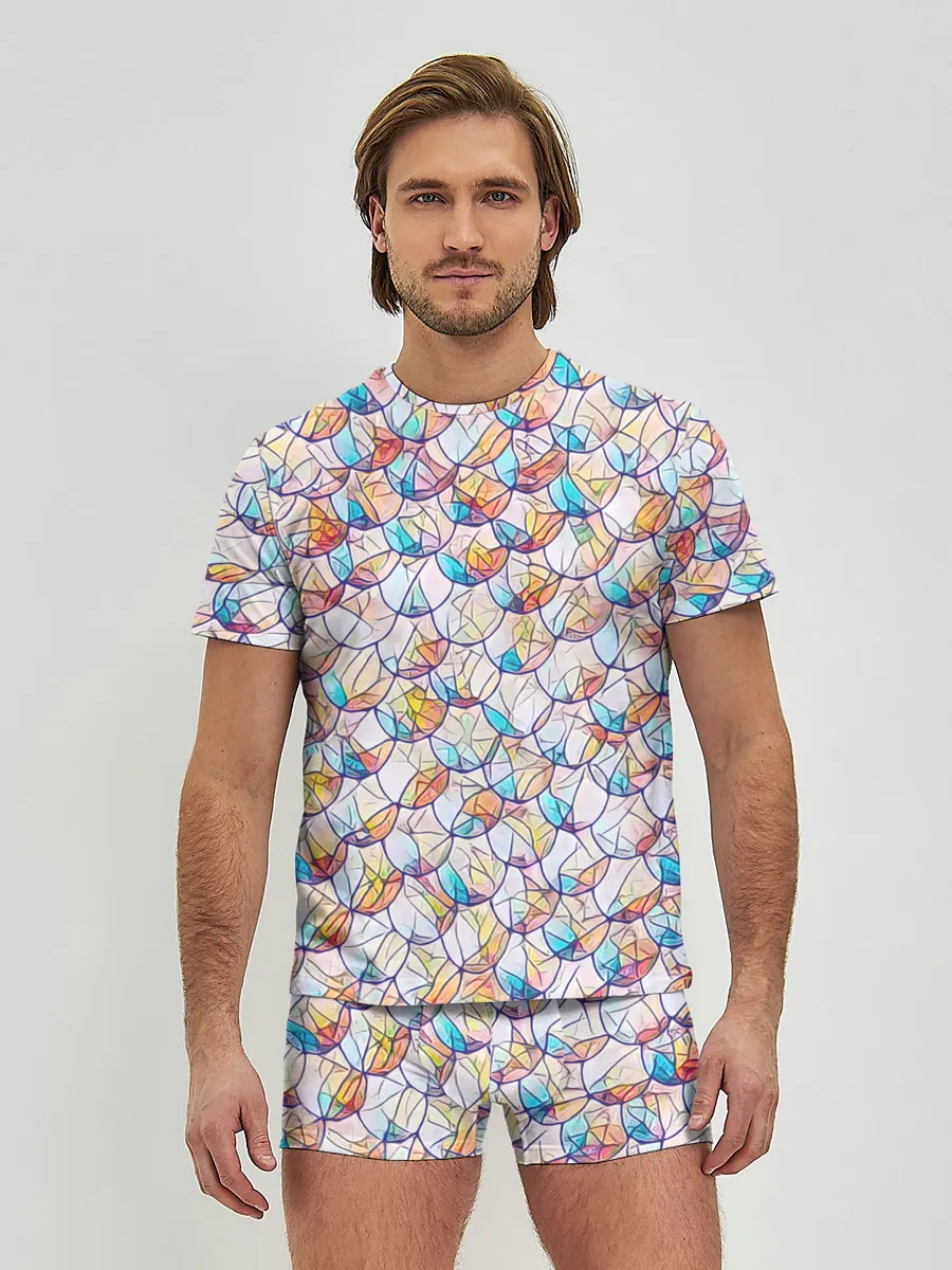 Мужские трусы с футболкой / Разноцветная чешуя