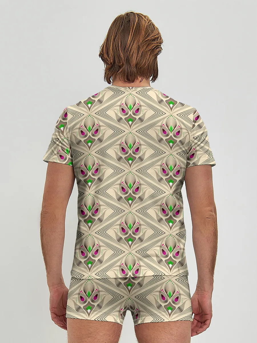 Мужские трусы с футболкой / Арт деко на бежевом фоне