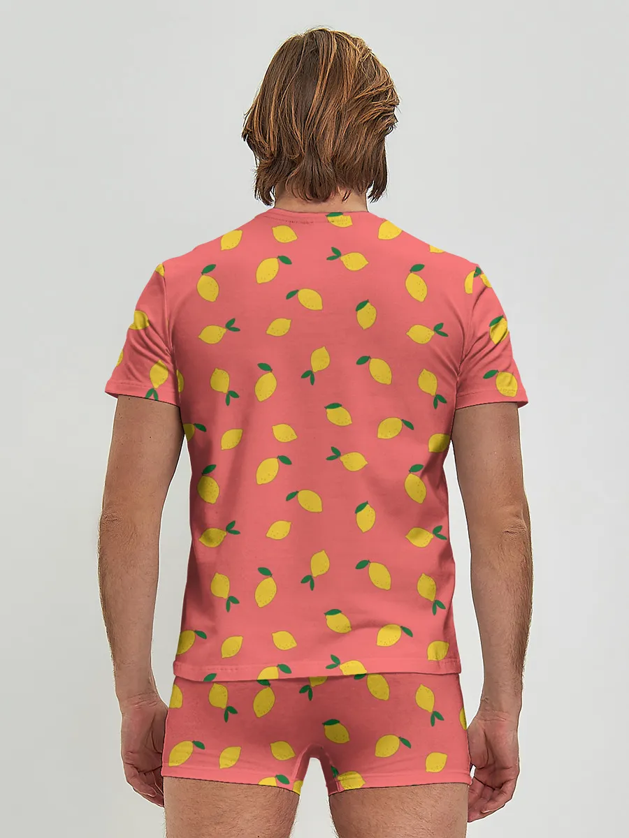 Мужские трусы с футболкой / Лимоны на кораловом